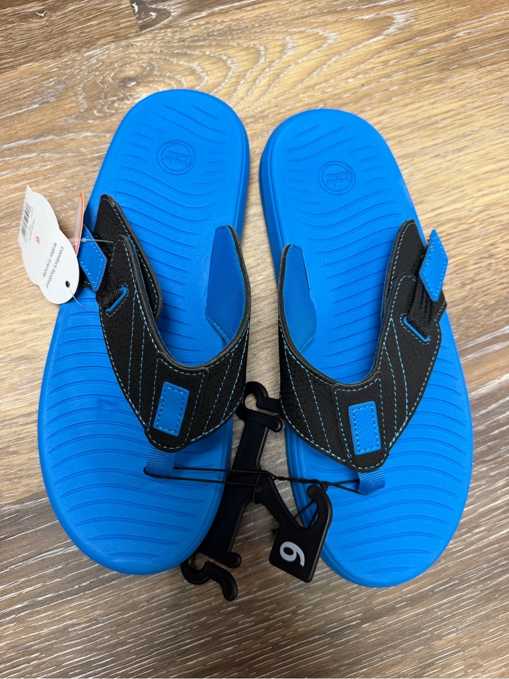 Boys Sport Flip Flops Sandals -Blue & Black Adjustable (Size: 6) NEW